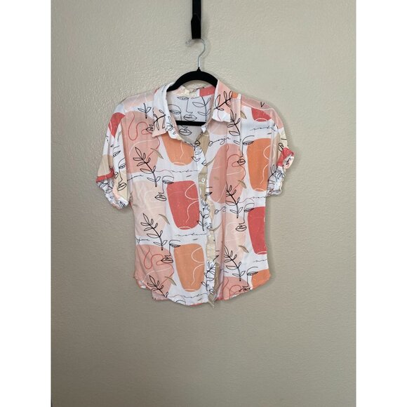 Sunburst Womens Pink Blouse Small rayon short sleeve button up collared - Picture 1 of 6